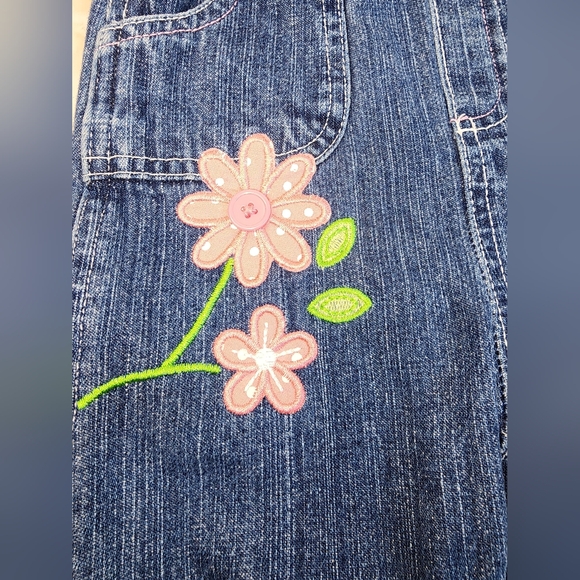 Vintage Jeans Wear Co Denim Overalls with Pink Floral Embroidery - Picture 2 of 4